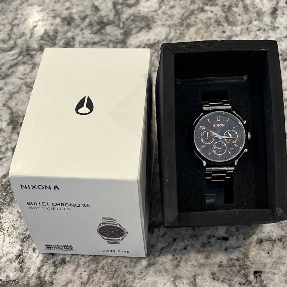 Nixon Women's Bullet Chrono 36 Navy/Rose Gold Watch